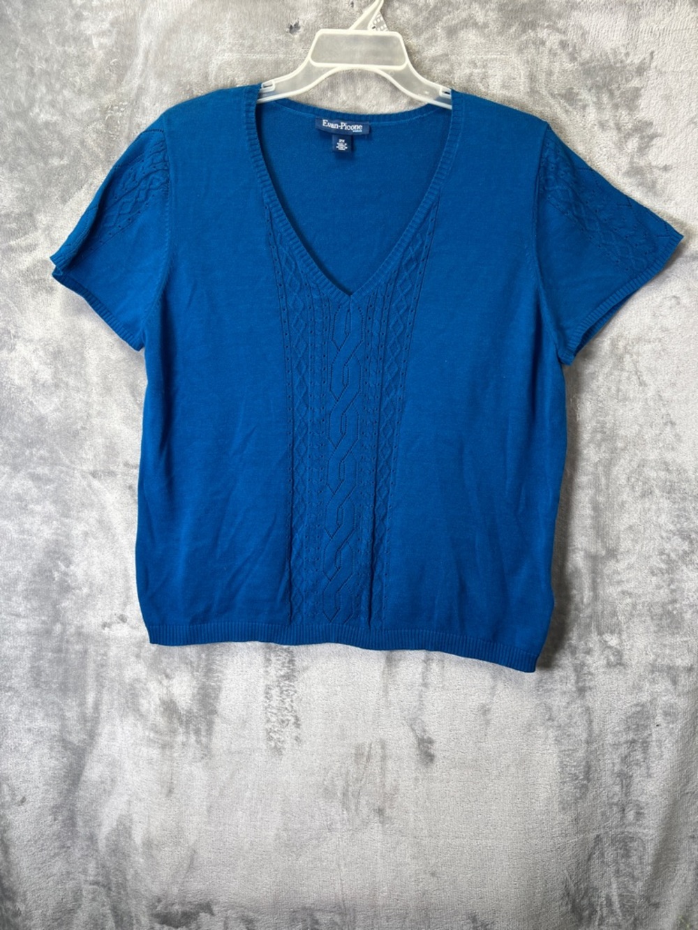 Evan Picone Blue V-Neck Short Sleeve Knit Top